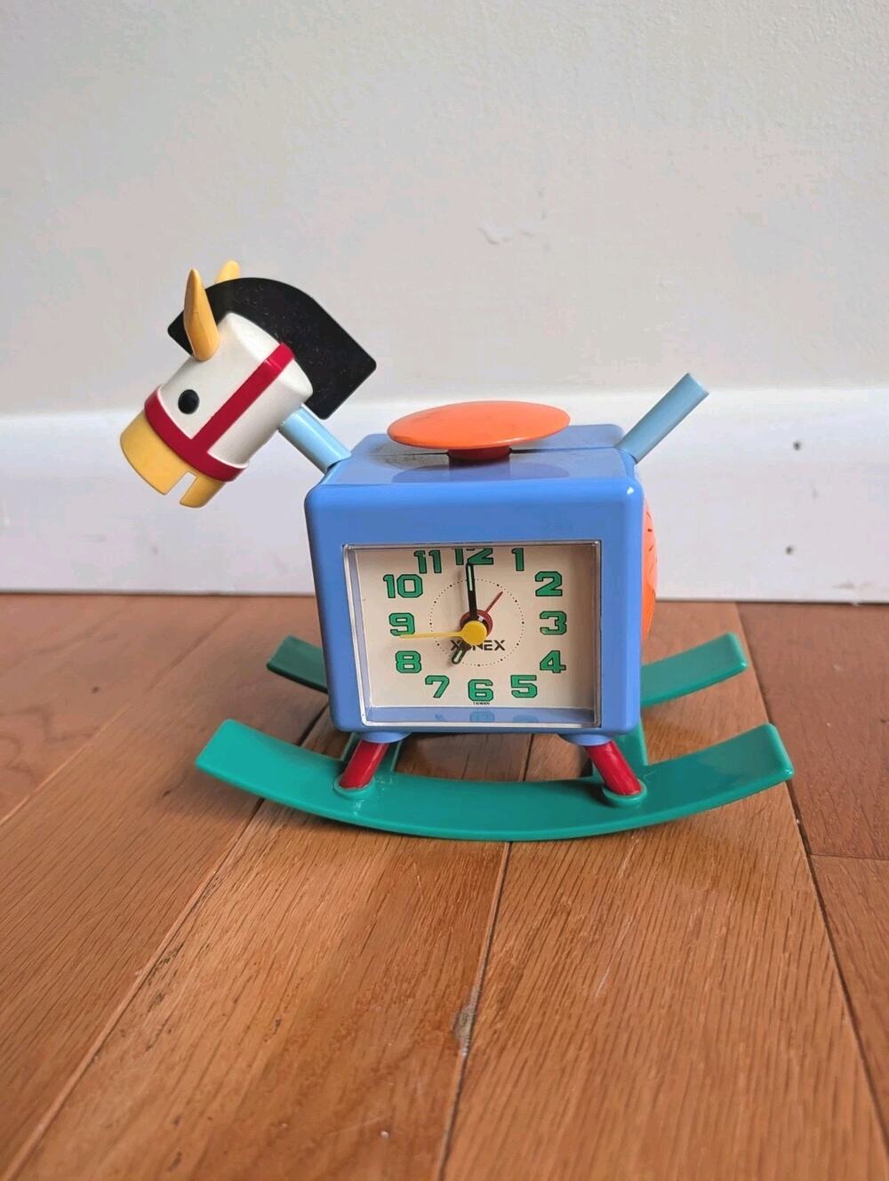 Vintage 90s Colorblock Rocking Horse Clock Nursery Decor